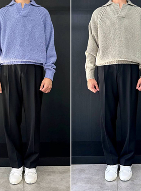 0101秋冬款SONGZIO韩版橄榄绿色开领羊毛混纺宽松休闲长袖针织衫