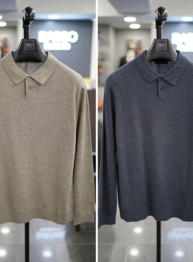 0130秋BASSO香芋紫蓝灰色纯色弹性两粒扣翻领针织衫POLO衫男生3色