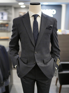 0130秋款BASSO炭灰色纯羊毛西服套装加大190码/可选修身版常规版