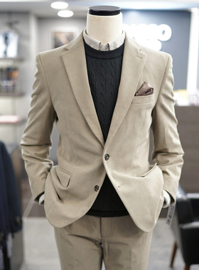 2025年秋季新款BASSO米色纯色单排双扣商务职业宴会休闲西服套装