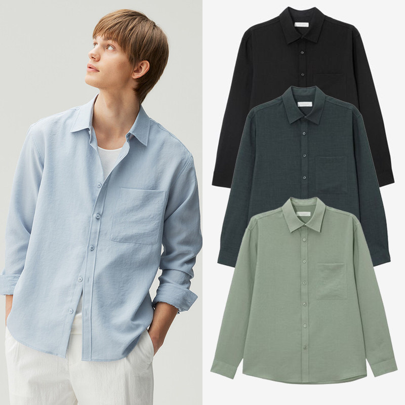 0420夏款Mind Bridge心桥浅蓝色商务休闲口袋长袖衬衫5色