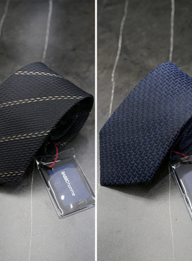 0301四季款BASSO深灰色条纹真丝羊毛混纺商务上班婚礼领带