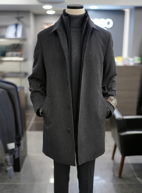 2025年冬BASSO羊绒可拆卸领子麝鼠毛+兔毛假两件鹅绒中长款羽绒服