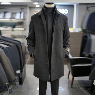 0130冬BASSO羊毛可拆卸领子麝鼠毛+兔毛假两件鹅绒中长款羽绒服