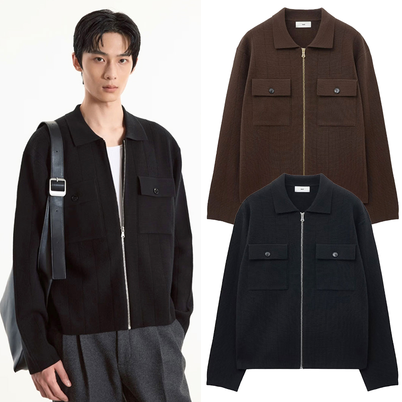 秋季TNGT翻领纯棉拉链针织开衫