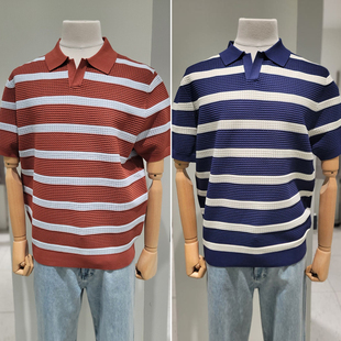 0330夏装B新款bon乳白色棕红色落肩宽松凉爽面料男士短袖针织衫