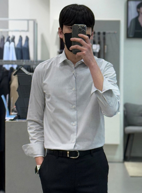 0322春Liberclassy黑灰色条纹棉混纺修身正装长袖衬衫加大190码