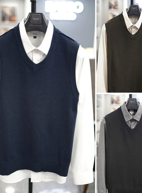 2025年秋季新款BASSO黑色藏蓝色羊绒混纺V领无袖针织背心马甲3色