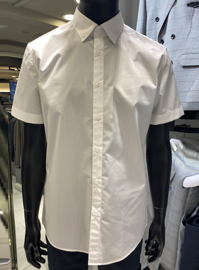 #国内现货175码夏SIEG FAHRENHEIT白色隐形扣领上班弹力短袖衬衫