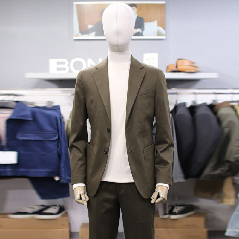 1015秋款BON韩版卡其绿色帅气休闲大口袋西服套装西装两件套男士