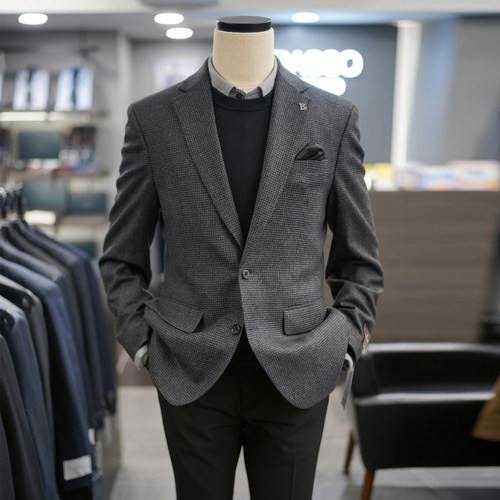 意大利进口炭灰色斜纹羊毛西服男
