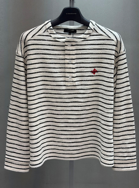 2026年春季新款liberclassy韩版男青年乳白色条纹亨利领长袖T恤