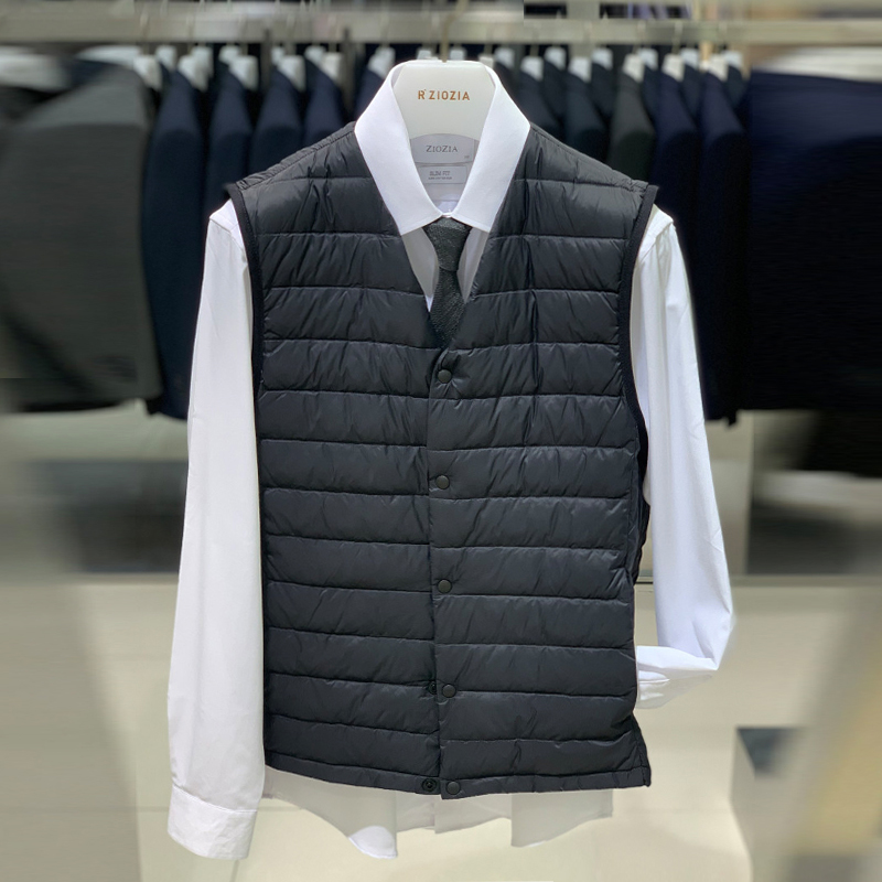 0922春款ZIOZIA黑色V领辑格超轻无袖简约商务休闲羽绒马甲夹克男