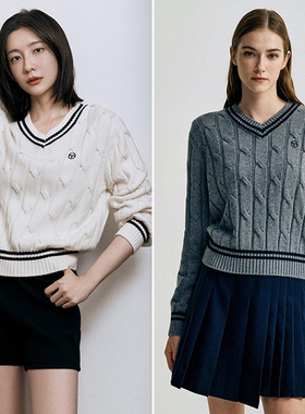 朴智贤明星款2025秋冬sergio tacchini赛尔吉奥塔奇尼V领针织衫R
