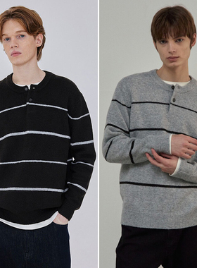 0101冬季新款Mind Bridge心桥灰色棕色亨利领套头长袖针织衫6色