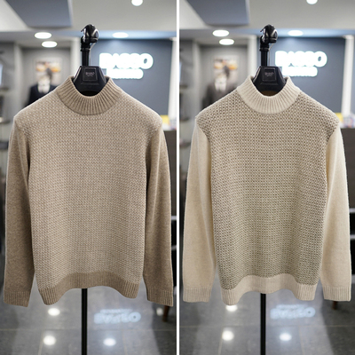 冬季BASSO拼色半高领长袖针织衫