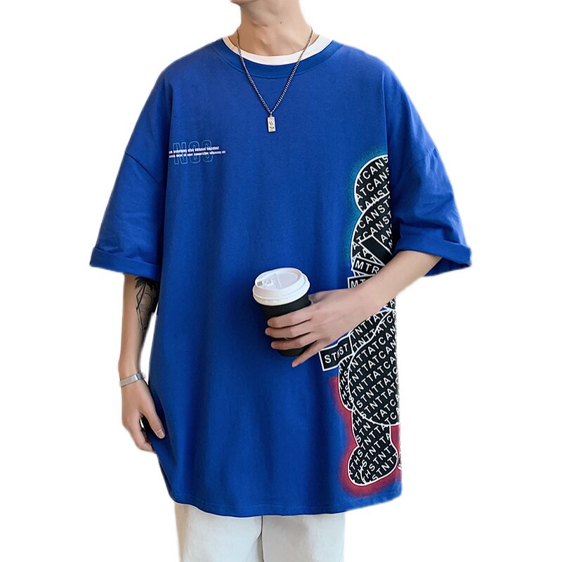夏季新款卡通图案印花T恤青少年流行宽松圆领休闲短袖T88120-P35,男装T恤,电商A062