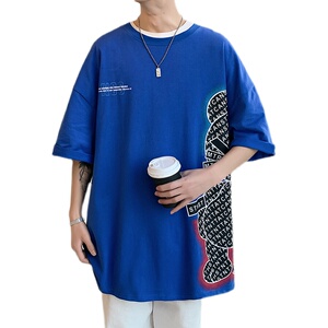 夏季新款卡通图案印花T恤青少年流行宽松圆领休闲短袖T88120-P35图片