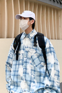 2025春季新款潮男格子衬衫青少年长袖衬衣渐变格子衬衫CS10-P40图片