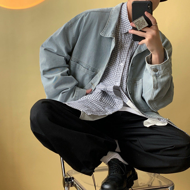 2025秋季新款牛仔夹克男士宽松工装外套青春流行纯色上衣JK08-P70,男装夹克,电商A062