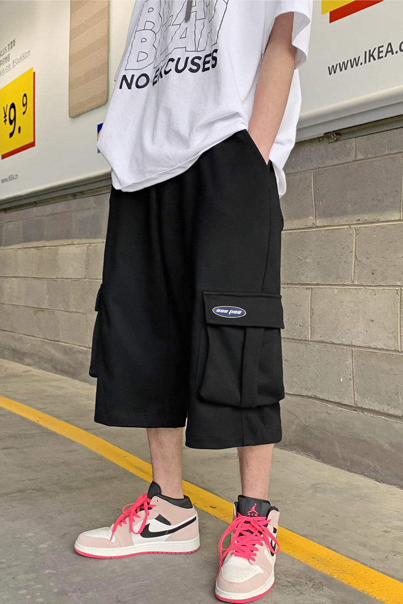 2025夏季新款针织直筒工装七分裤青少年休闲宽松多口袋GK650-P30,男装牛仔裤,电商A062