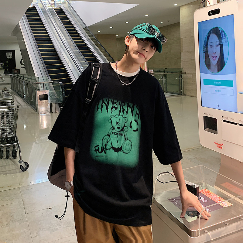 2025夏季港风圆领T恤衫男小熊短袖时尚短TDSA062--T8850—P35,男装T恤,电商A062