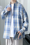 2025春季长袖大格子衬衫宽松休闲纯棉学生尖领衬衣CS8009-P35控49，男装衬衫，电商A062