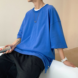 2025夏季糖果色男士排口短袖青少年流行宽松印花圆领T恤T8860-P40，男装T恤，电商A062