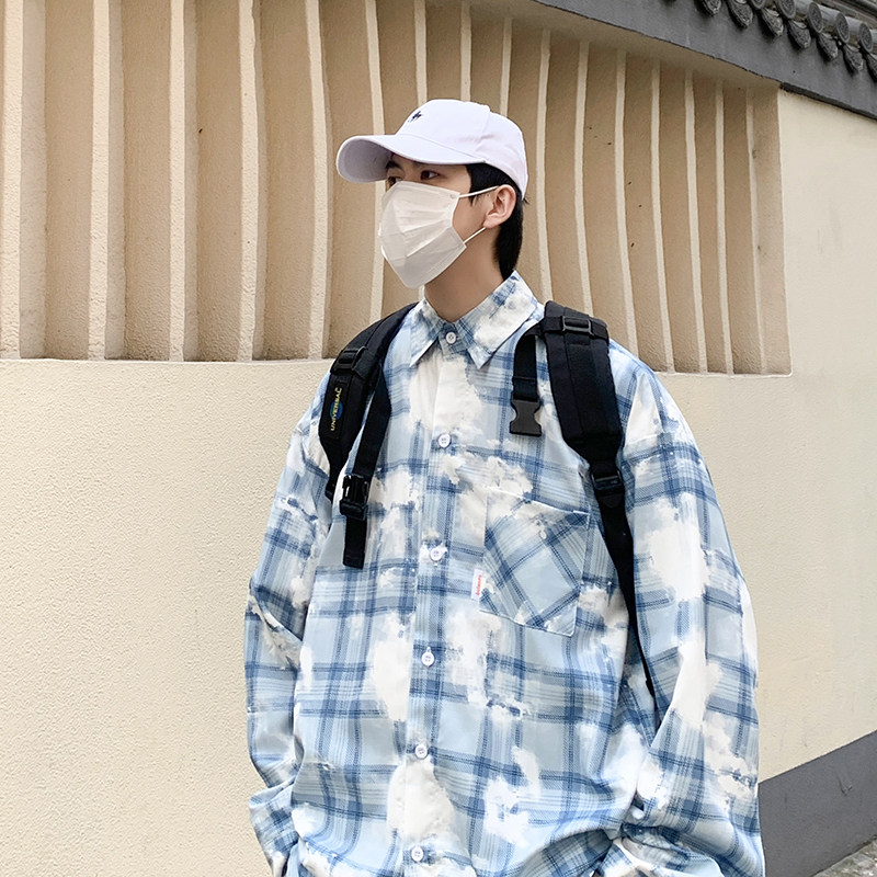 2025春季新款潮男格子衬衫青少年长袖衬衣渐变格子衬衫CS10-P40图片