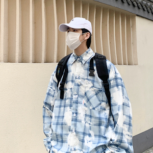 2025春季新款潮男格子衬衫青少年长袖衬衣渐变格子衬衫CS10-P40图片
