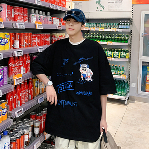2025夏季港风趣味卡通短袖男青少年宽松圆领印花休闲T恤T8867-P35图片
