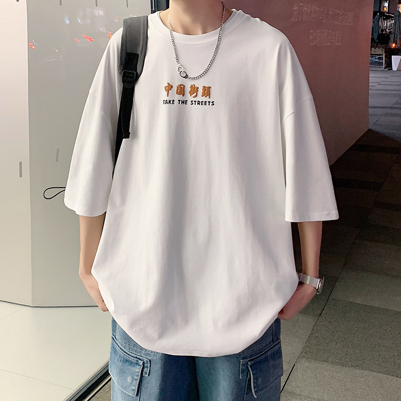 2025新款夏季潮男创意印花T恤宽松青少年休闲圆领短袖T8883-P35,男装T恤,电商A062