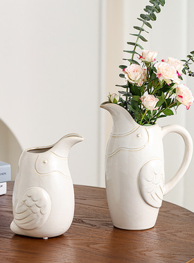 白色简约复古美式田园风小鸟陶瓷鲜花瓶客厅卧室家居装饰摆件