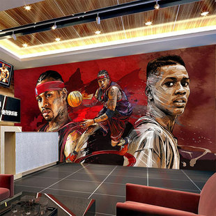 饰壁画篮球场背景墙纸 NBA篮球明星壁纸科比艾弗森球星喷绘球馆装