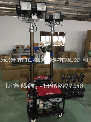 CBY6095A全方位自动泛光工作灯由照明灯具部件、气动升降部件、发电机部件、控制部件、行走支架部件5大部件组成。