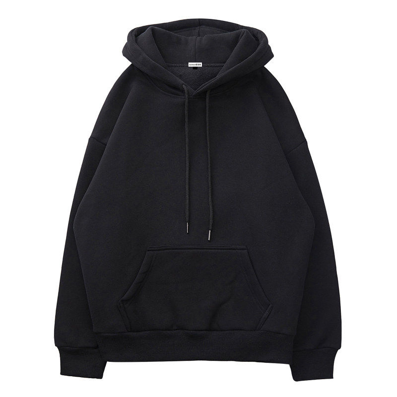 黑色卫衣女加绒连帽2025新款冬季纯色帽衫宽松初中生韩系美式外套
