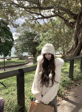 Suuuicee 奶芙雾冬 纯欲连帽毛领拉链毛衣外套软糯水貂毛针织开衫