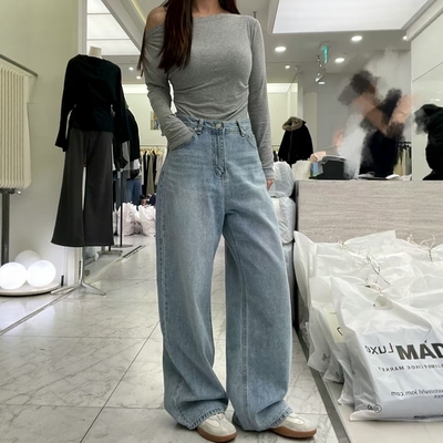 韩国东大门26春PAI正品代购高腰宽松阔腿裤女长款直筒牛仔裤1225