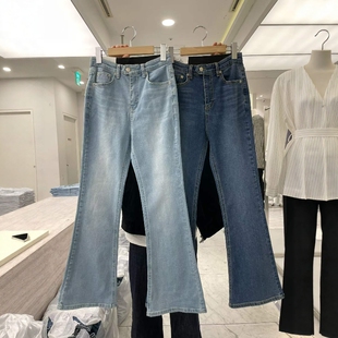 韩国东大门26春夏PAI正品 窄版 牛仔长裤 2107 松紧腰弹力显瘦微喇裤