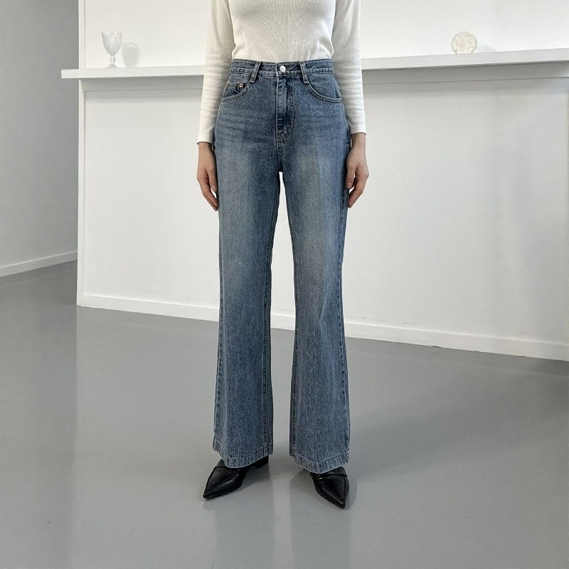 现韩国东大门MORPHIN正品高腰显瘦直筒裤百搭长款微喇牛仔裤2702