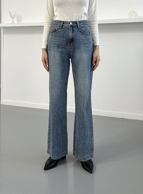 现韩国东大门MORPHIN正品高腰显瘦直筒裤百搭长款微喇牛仔裤2702