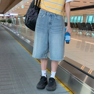 直筒五分牛仔裤 217 高腰宽松显瘦阔腿裤 韩国东大门26夏SELECT正品