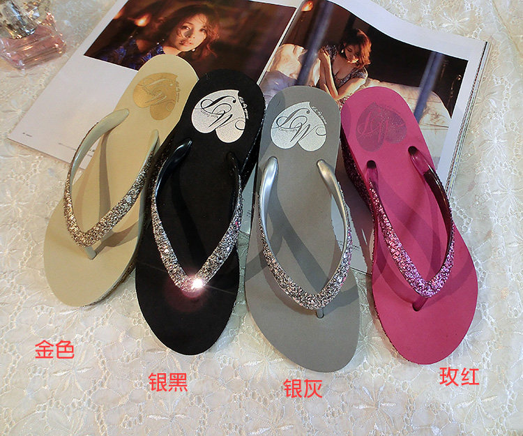 欧版BCBG女夏季新款女亮片坡跟夹脚拖人字松糕拖鞋高跟沙滩凉拖鞋|ruв категории Женская обувь, 拖鞋, 人字拖 - от Buy2taobao.com для оказания профессиональной услуги покупки агента Taobao