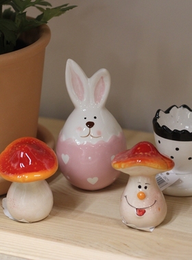 陶瓷蘑菇摆件彩蛋兔子桌面摆件