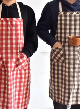 日式棉麻布各组围裙 日系围裙 个性厨房家用简约防污背带无袖罩衣