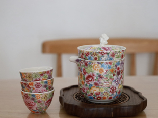 国风 珐琅彩旅行茶具套装芳华快客杯便携式户外个人一壶三杯