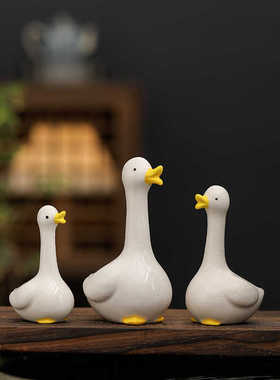 创意陶瓷仿真小鸭子摆件小白鸭玄关庭院盆栽流水鱼缸装饰水景造景