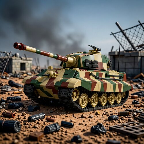 12GO二战虎王重型坦克难度军事模型益智拼装积木儿童玩具