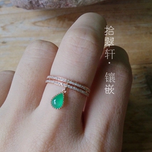 【喆囍拾翠轩·私人订制】镶嵌留图 18K钻石翡翠水滴戒指