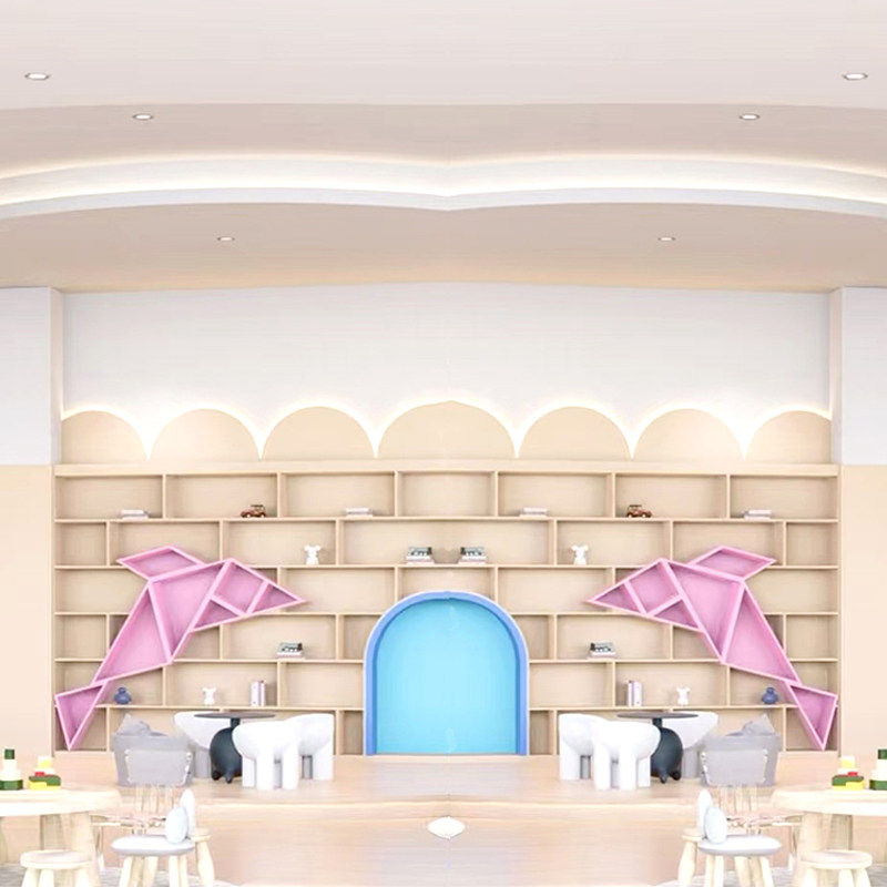 美尚美海洋主体定制书柜地中海海洋主题靠墙展示柜海豚鲸鱼图书馆